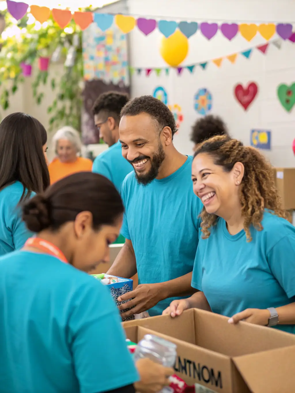 Volunteers assisting at a community event, showcasing Cadre's commitment to supporting volunteer initiatives and corporate social responsibility.